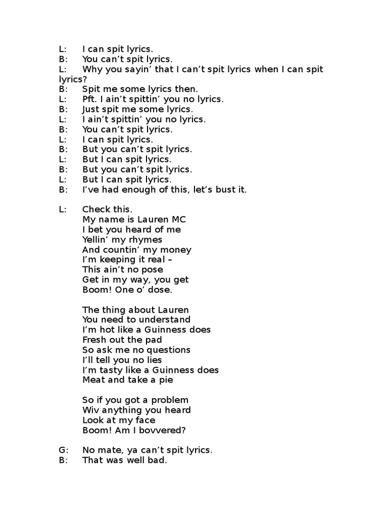 Lauren's Spit: A Rap Dialogue