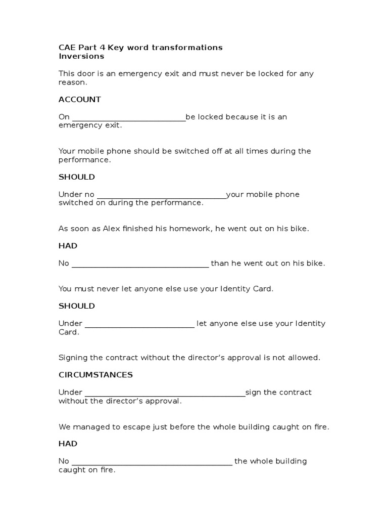 Cae Part 4 Key Word Transformations