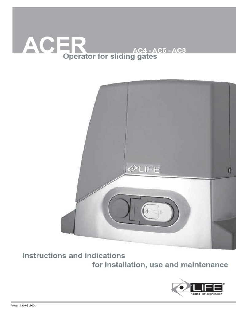 ACER 230V (LIFE) AC4R DL Motor Za Vrata Uputstva  PDF  Cable 