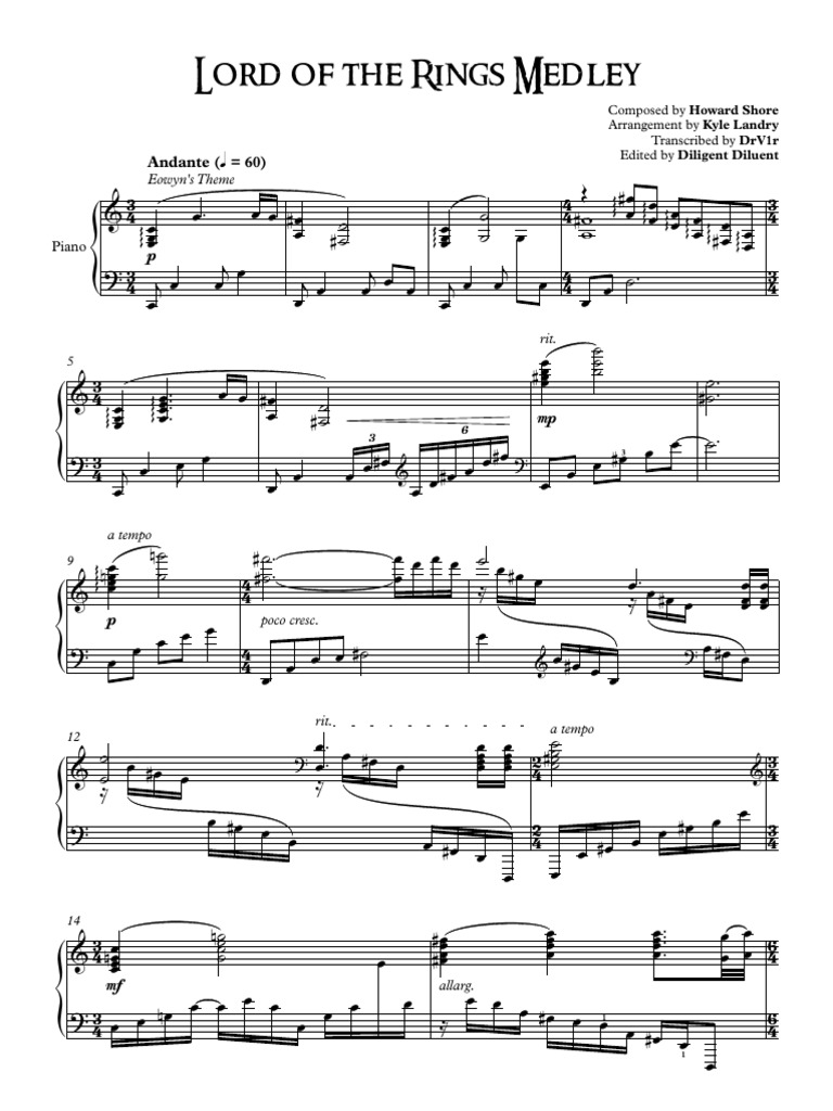 Lord Of The Rings Notes Piano