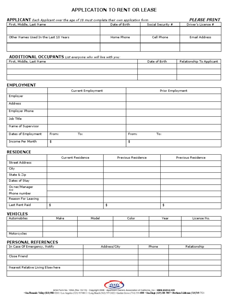 100A Application To Rent or Lease PDF | PDF | Eviction | Lease