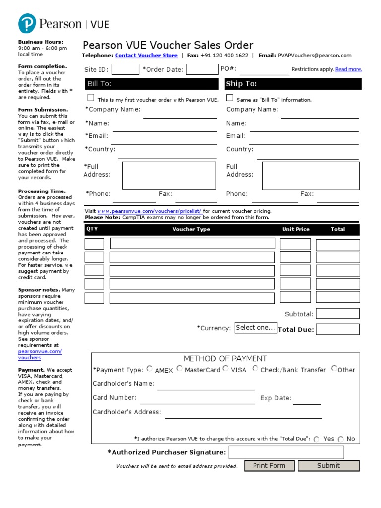Pearson VUE Voucher Sales Order Bill To PDF