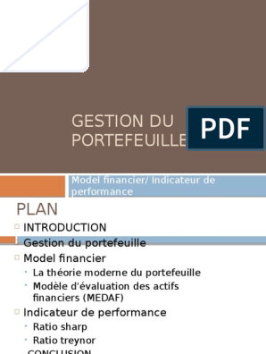 Exposé: Gestion Du Portefeuille: Model Financier/ Indicateur de Performance  | PDF | Modèle d'évaluation des actifs financiers | Économie d'entreprise