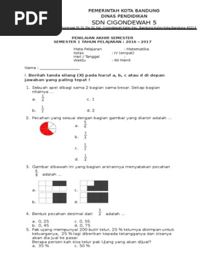 Soal Pas Matematika Kelas 4 Semester 1