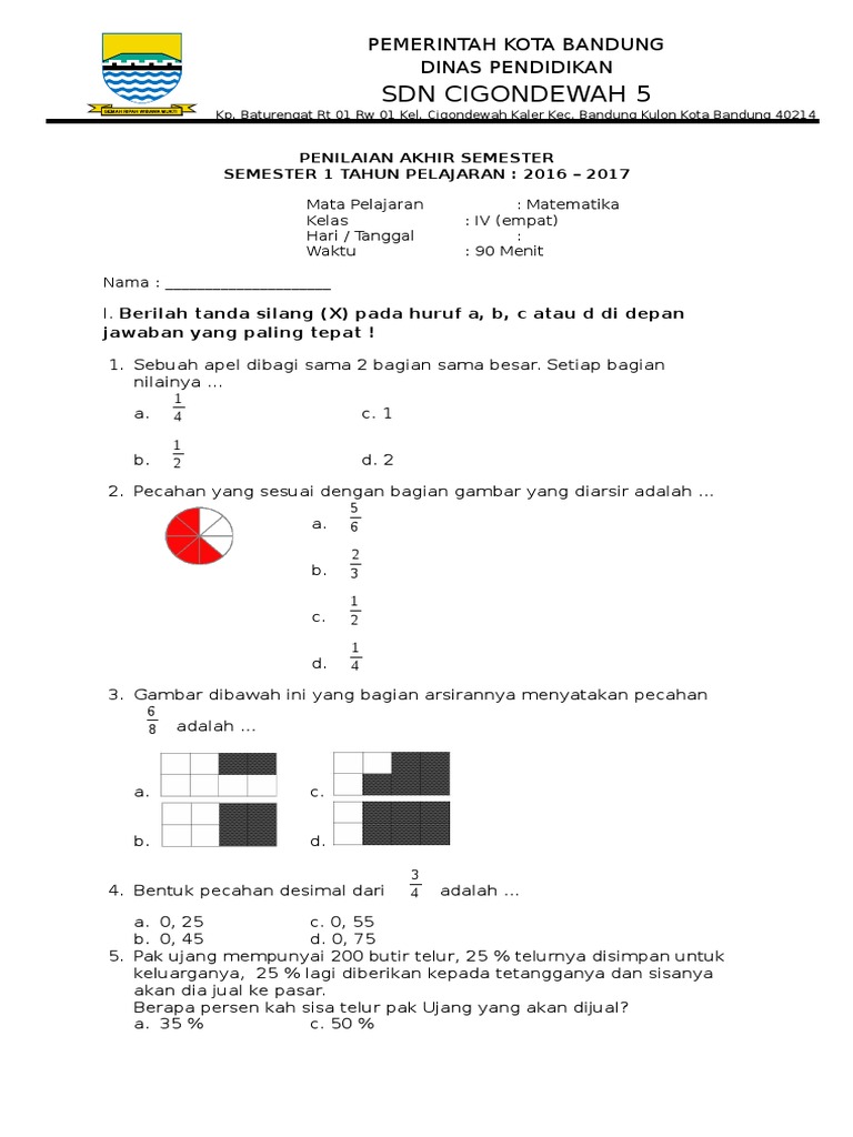 Soal Pas Matematika Kelas 4 Semester 1