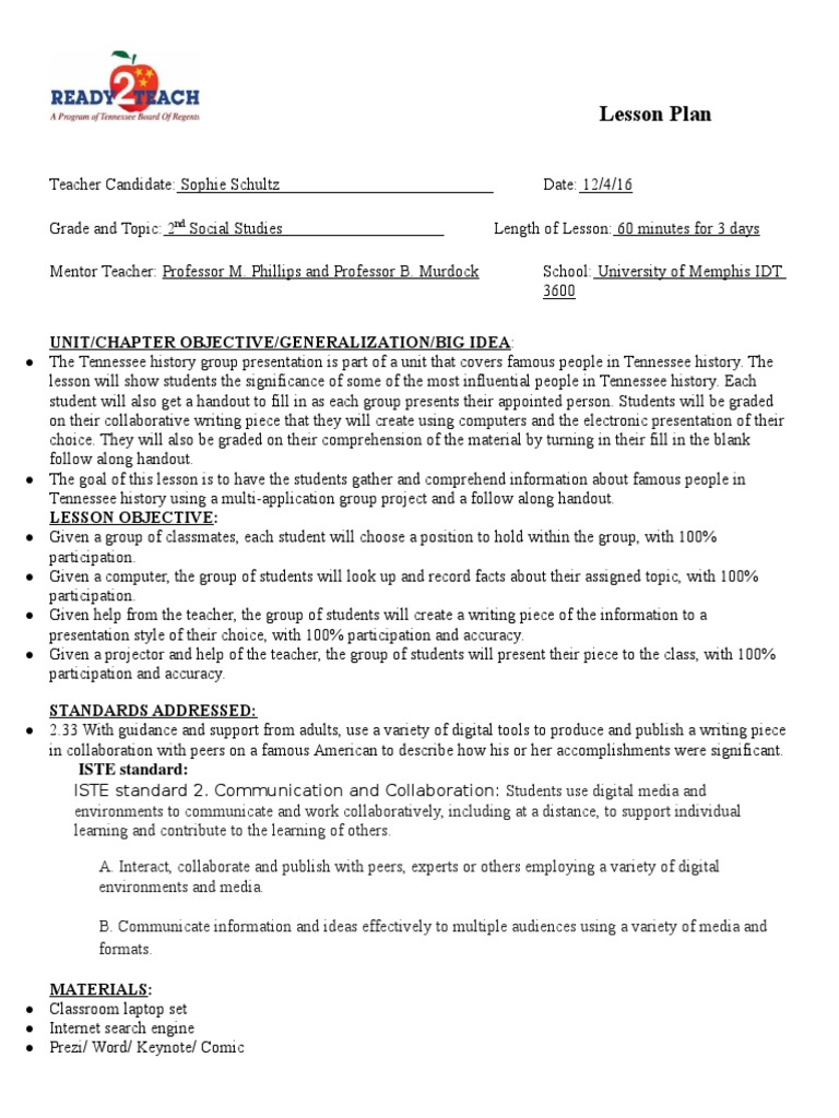 Lesson Plan: Unit/Chapter Objective/Generalization/Big Idea | Download ...