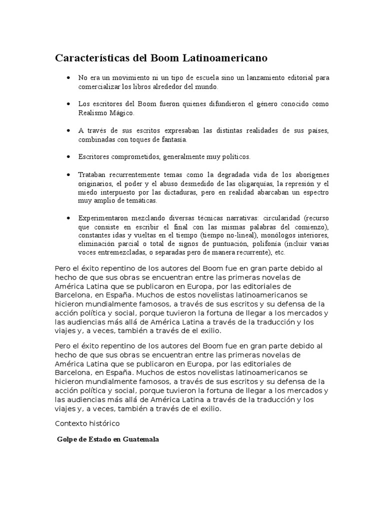 Características Del Boom Latinoamericano