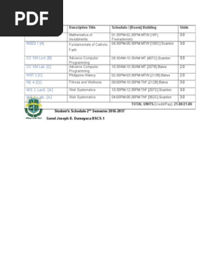 Student's Schedule Dumayaca