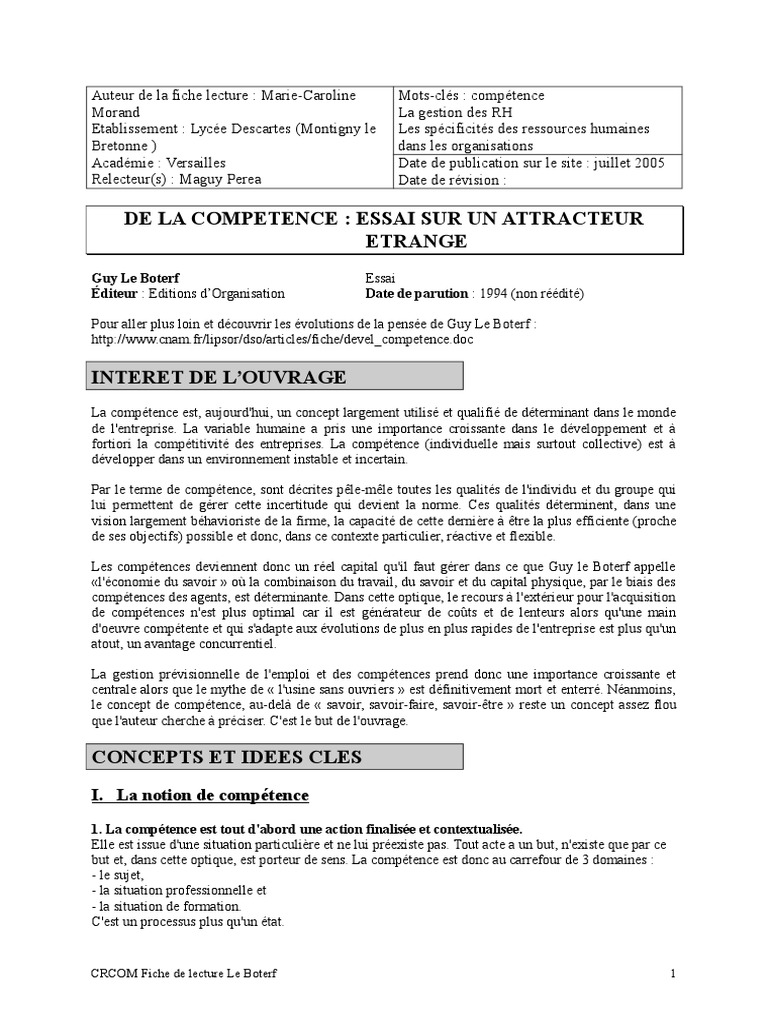 Competences Le Boterf | Compétence (Ressources humaines) | Affaires