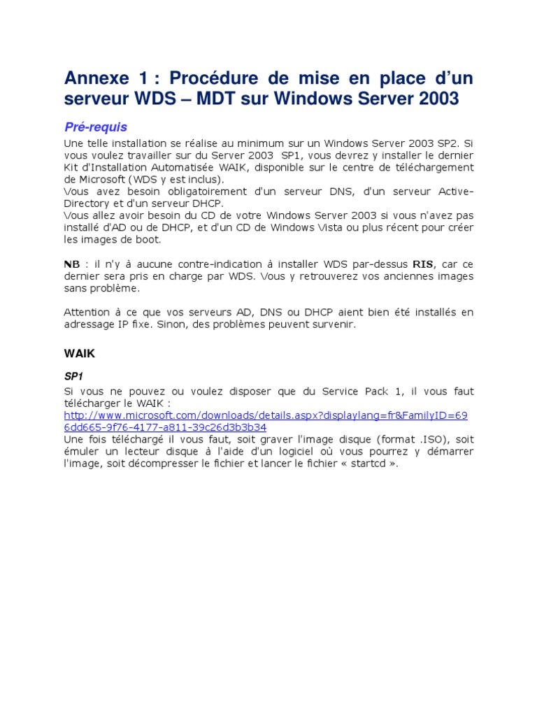 Installation WDS sur Windows Server 2003 | PDF | Serveur (Informatique ...