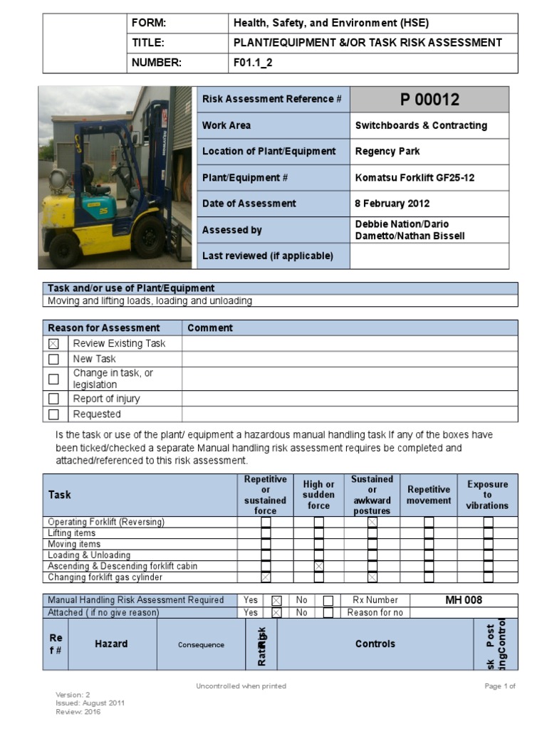 Forklift RA Forklift Risk Assessment