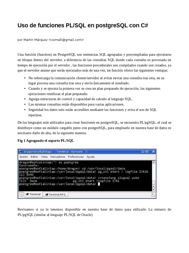 Funciones PL/pgSQL en C# y PostgreSQL | PDF