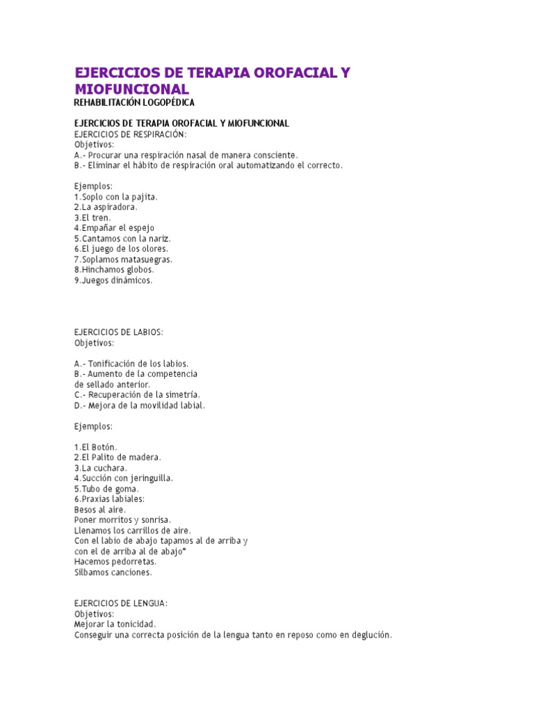 Ejercicios de Terapia Orofacial y Miofuncional | PDF
