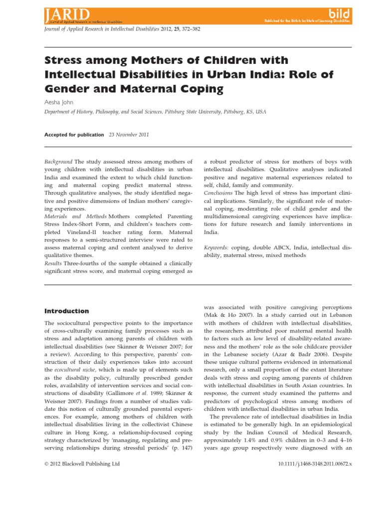 Stress Among Mothers of Children With | PDF | Intellectual Disability ...
