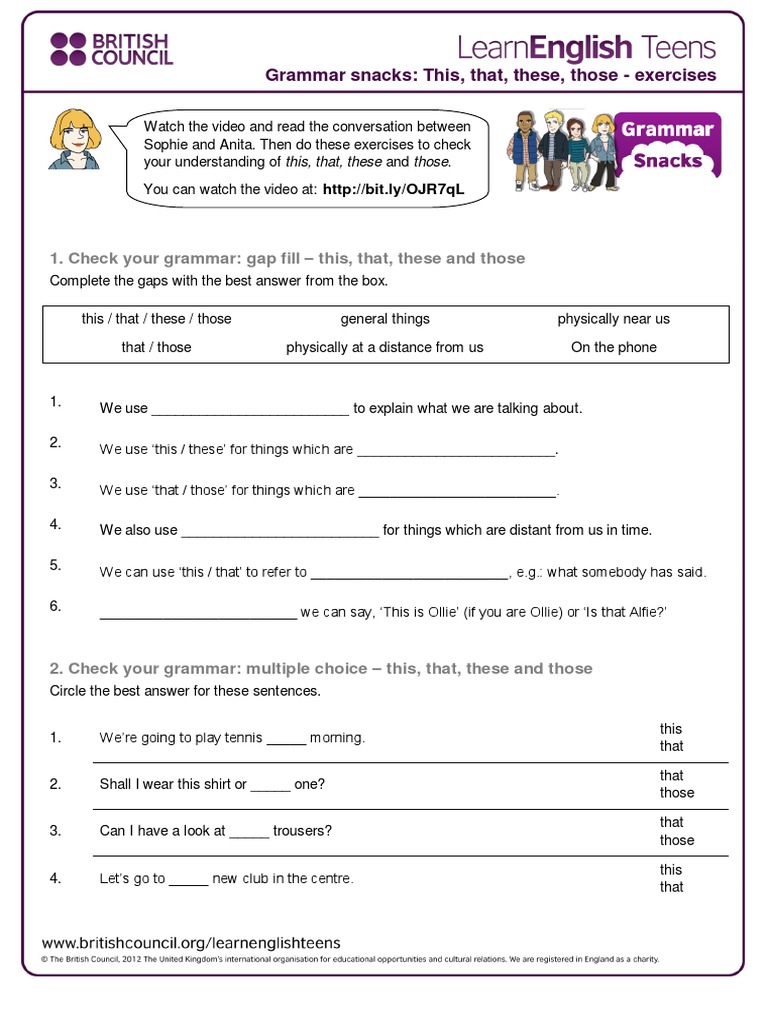 This That These Those Exercises Pdf