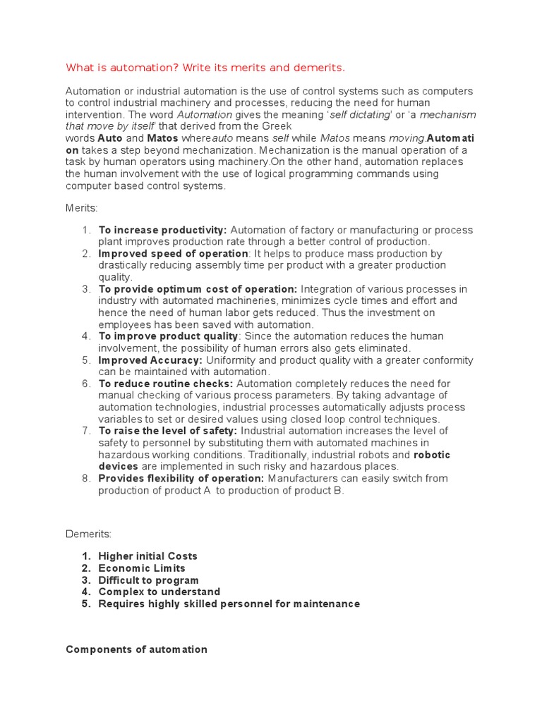 That Move by Itself' That Derived From The Greek What Is Automation? Write Its Merits and