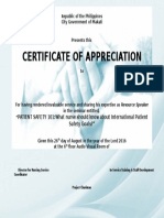Certificate of Appreciation: PATIENT SAFETY 101:what Nurse Should Know About International Patient Safety Goals?"