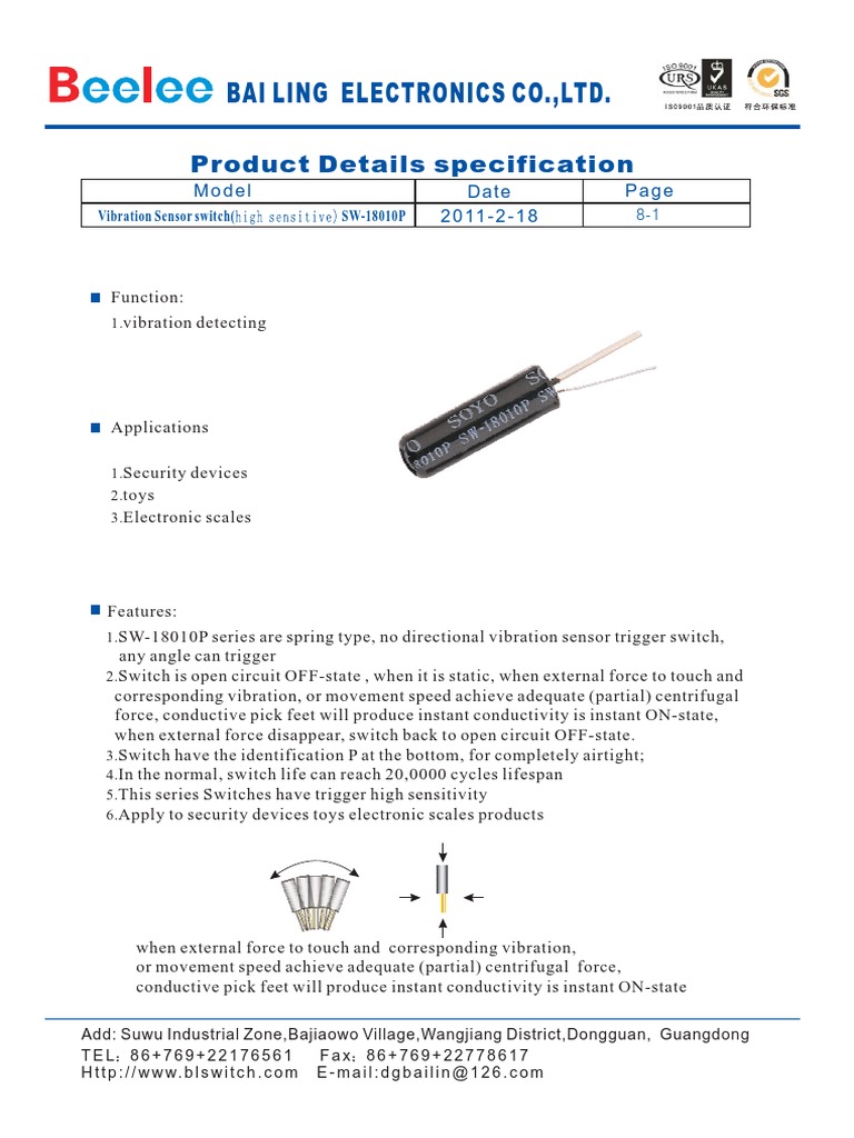 Sourcing Map SW-18010P Vibrationssensor – Hochempfindlicher Feder-Schalter, 10 Stück, Für Diebstahlsicherung & Elektronik