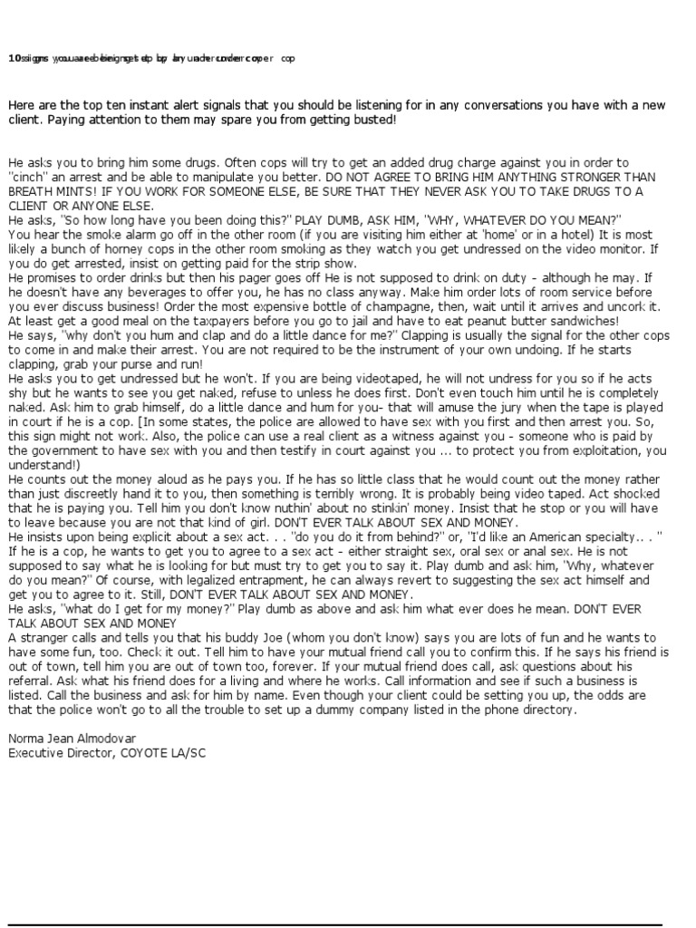 10 Signs Your Being Set Up by An Undercover Cop PDF PDF Violence