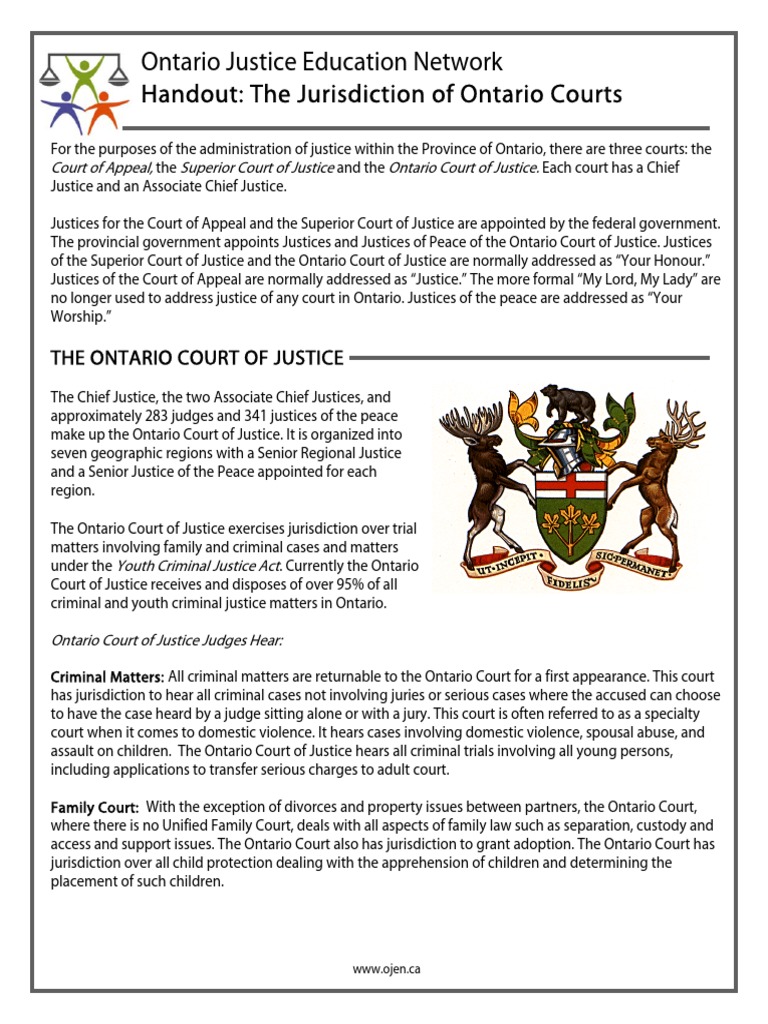 jurisdictionofontariocourts Judge Court System Of Canada