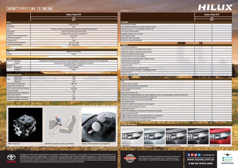 Ficha Técnica Toyota Hilux 2015 | PDF | Airbag | Suspensión (Vehículo)