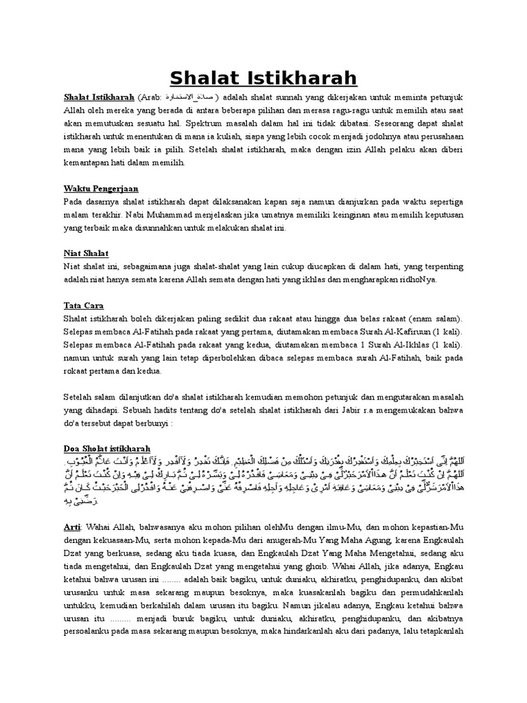 Shalat Istikharah Mohon Petunjuk Arti