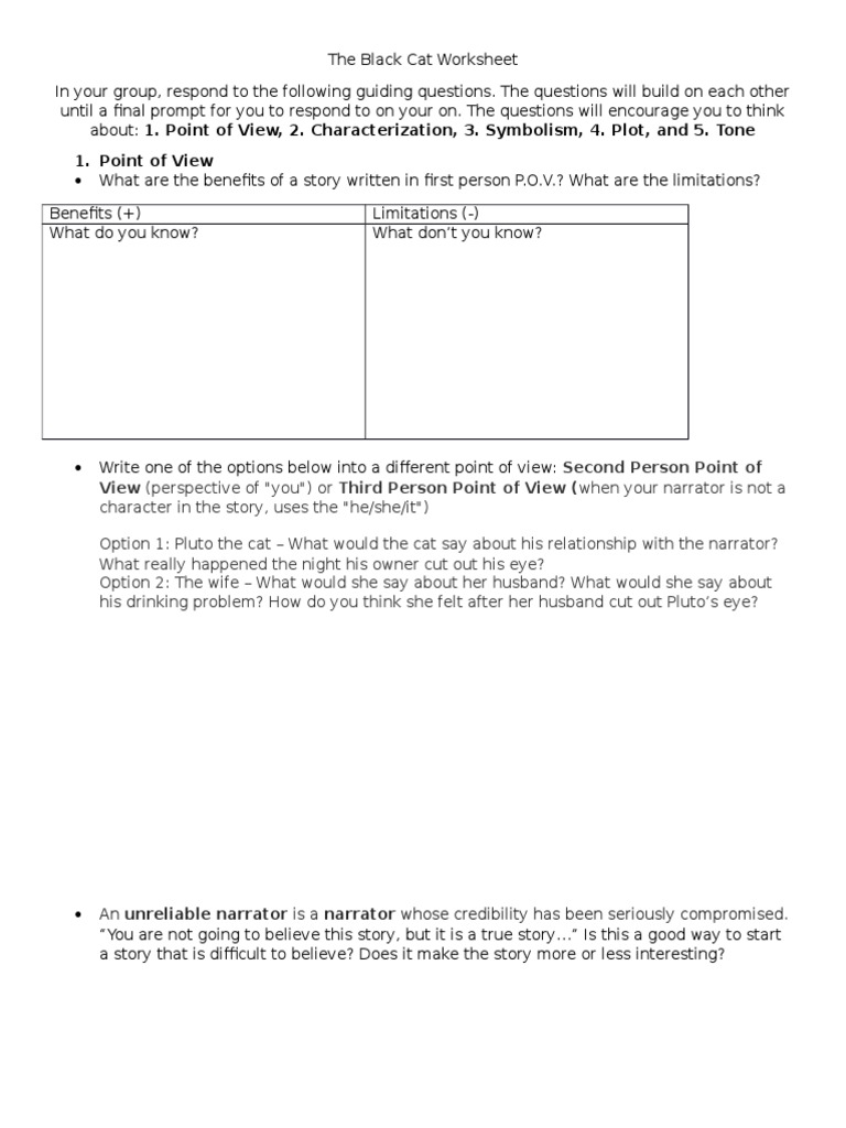 worksheet Tone Worksheets the black cat worksheet narration storytelling