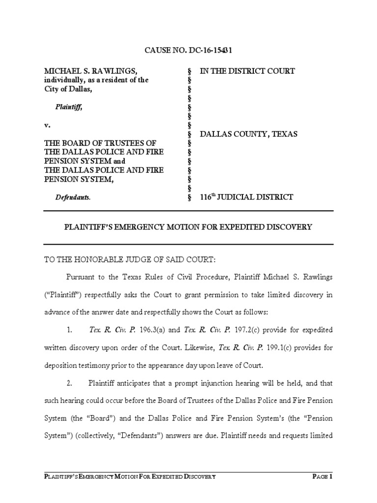 2016-12-05 Plaintiff&rsquo;s Motion For Expedited Discovery | PDF 