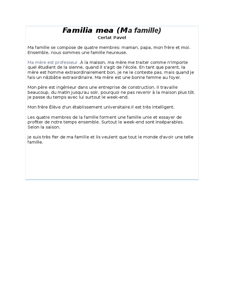 Descrierea Familiei Franceză Pdf