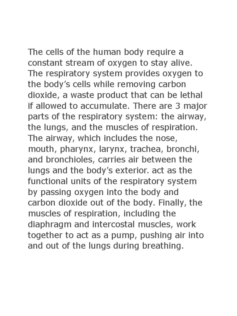 The Cells of The Human Body Require A Constant Stream of Oxygen To Stay