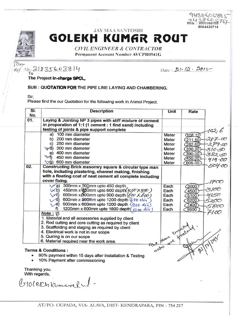 QuotationLc For Hume Pipe Laying PDF