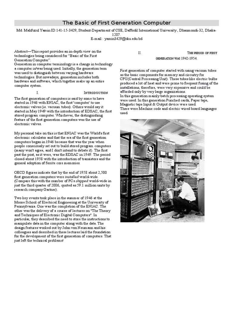 Overview Of First Generation Compter Central Processing Unit