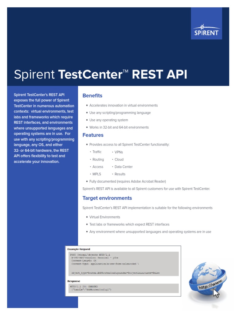 Spirent TestCenter REST API Datasheet Application Programming