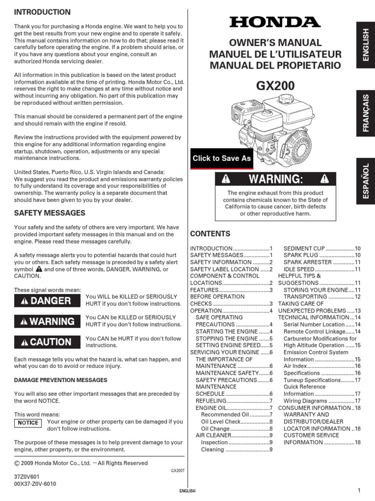 Honda gx200 manual