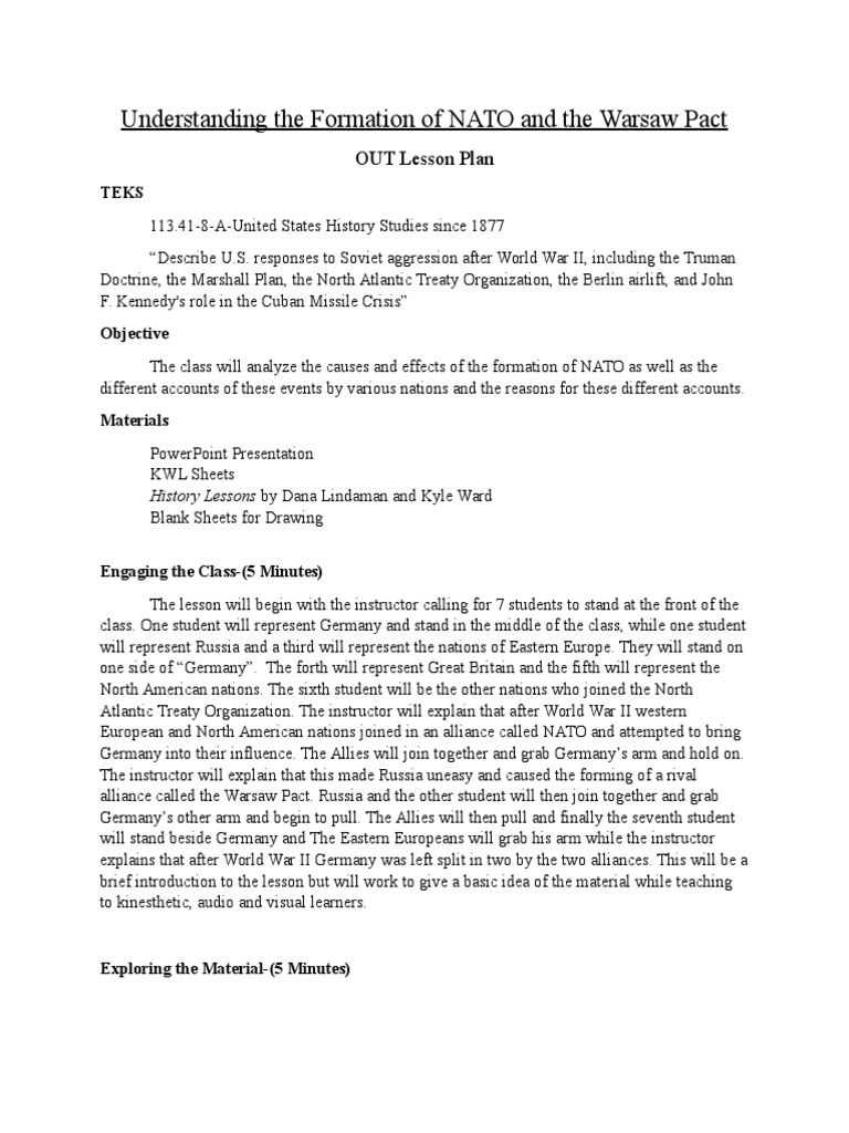 Understanding The Formation Of Nato And The Warsaw Pact Pdf Nato