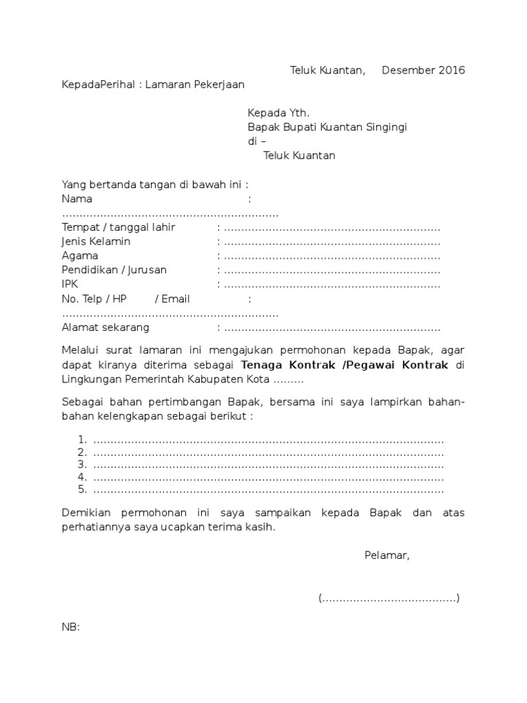 Contoh Surat Lamaran Kerja Ke Kantor Gubernur - Berbagi ...