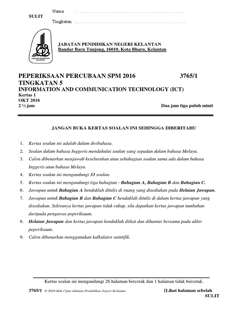 Soalan Trial Ict 2016 Kelantan 1