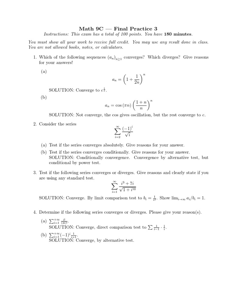 Math 9C Final Practice 3 With Solutions | PDF | Power Series | Tangent