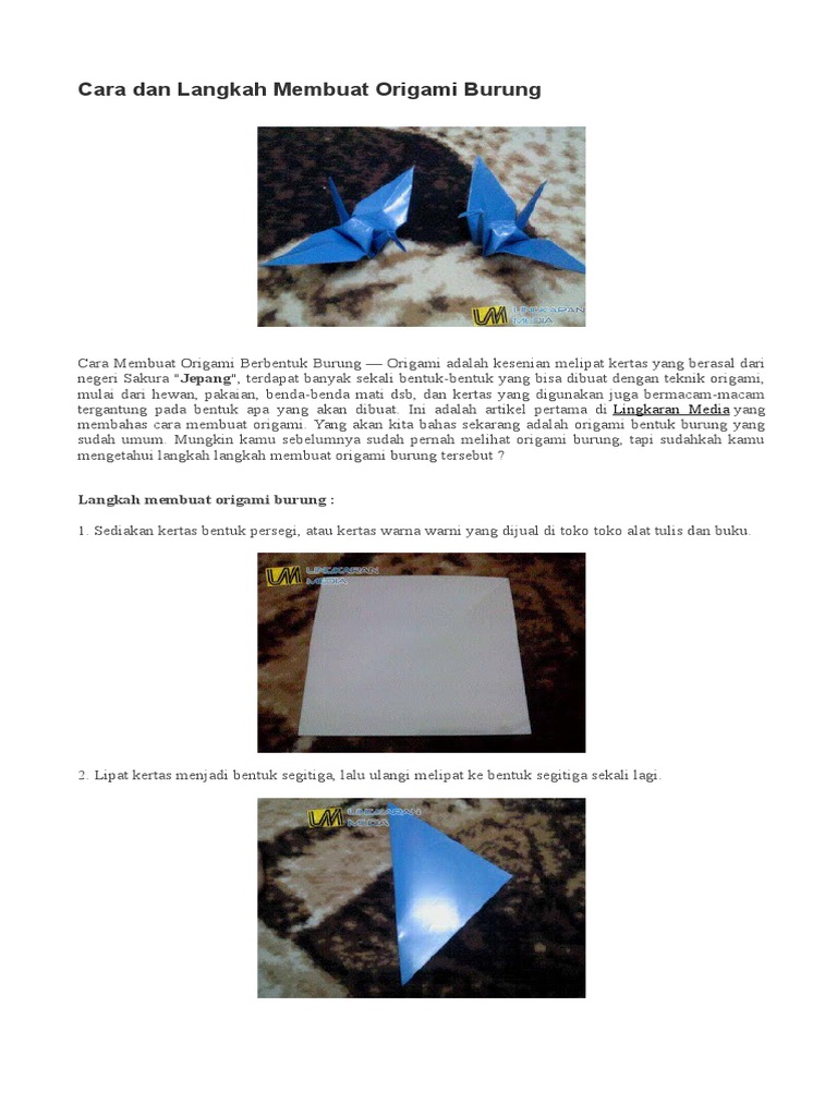 Cara Dan Langkah Membuat Origami Burung