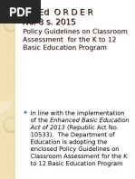 DO 8 s. 2016 Policy Guidelines on Classroom Assessment for the K to 12