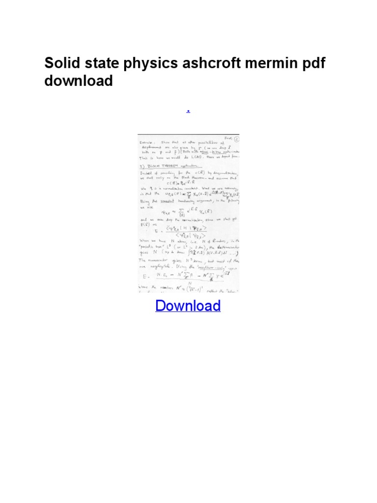 Solid State Physics Ashcroft Merm In Pdf Download Pdf Solid State Physics Physics