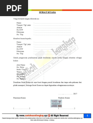 Contoh Surat Kuasa Pembayaran Pajak Motor Dan Mobil
