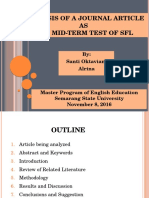 Analysis of A Journal Article AS The Mid-Term Test of SFL: By: Santi Oktaviani Alrina
