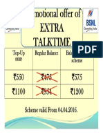 Promotional Offer of Extra Talktime: Scheme Valid From 04.04.2016