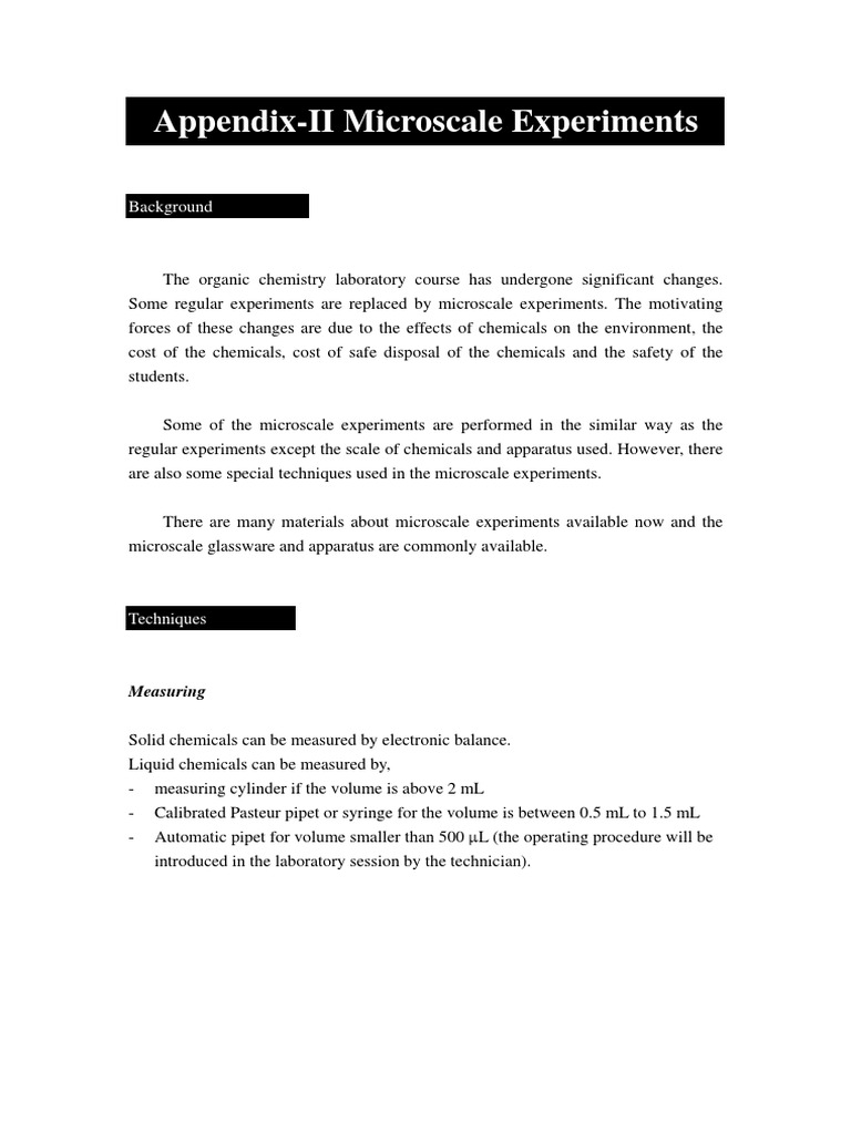 Appendix-II Microscale Experiments: Background | PDF | Wellness ...