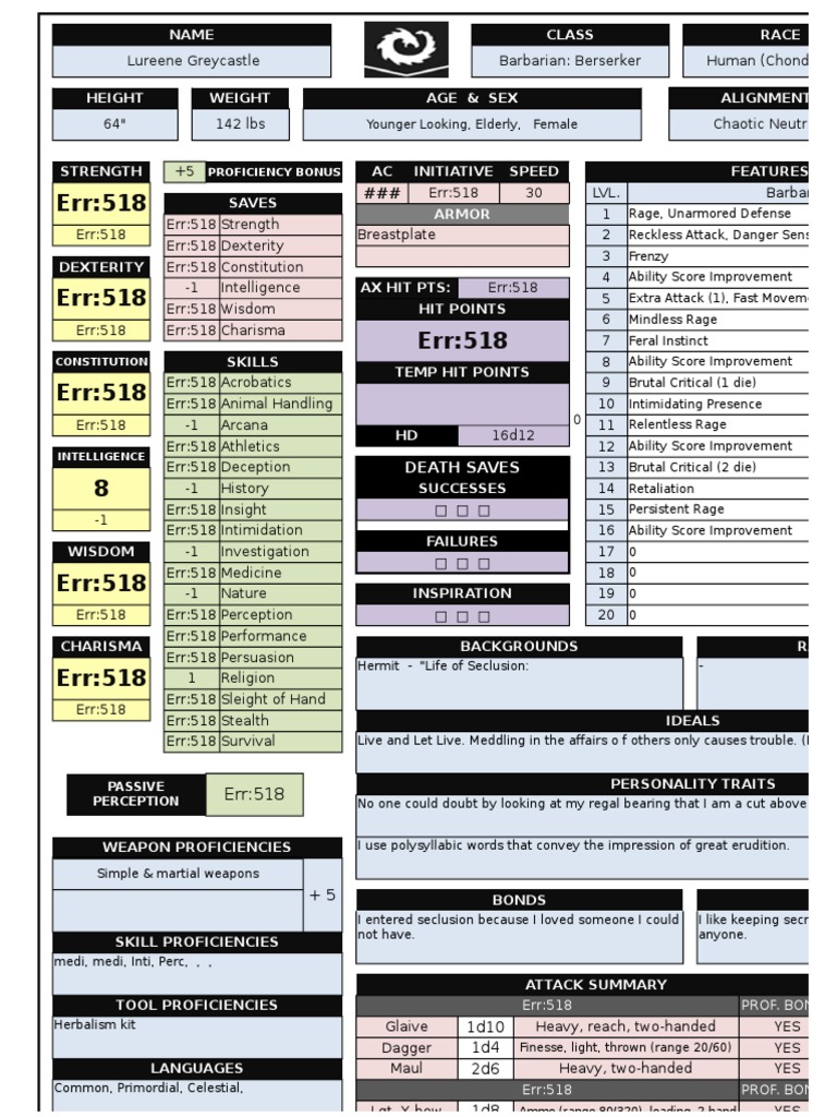 Dnd 5e Random Character 18th Lec Cleric Tempus V8 - 