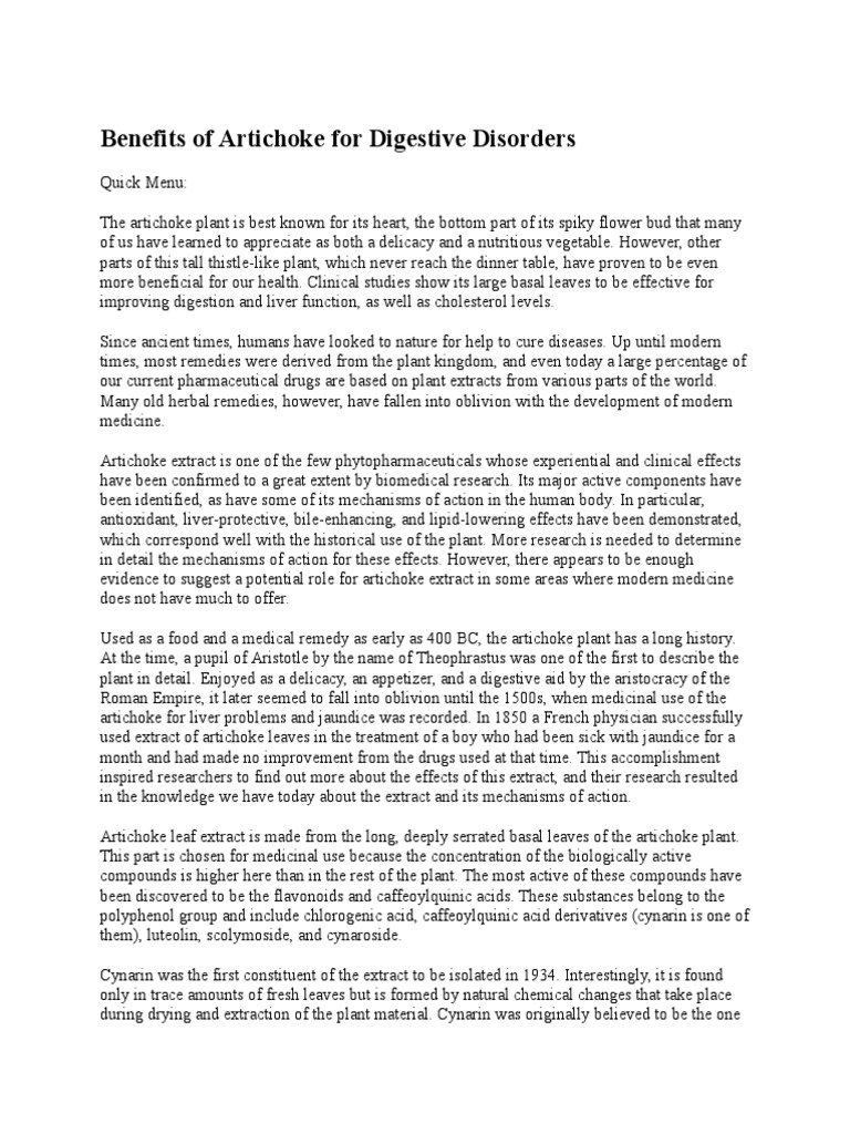 Benefits of Artichoke For Digestive Disorders PDF