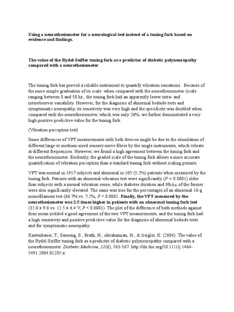 Neurosthesiometer Vs Tuning Fork For Neurological Tests PDF