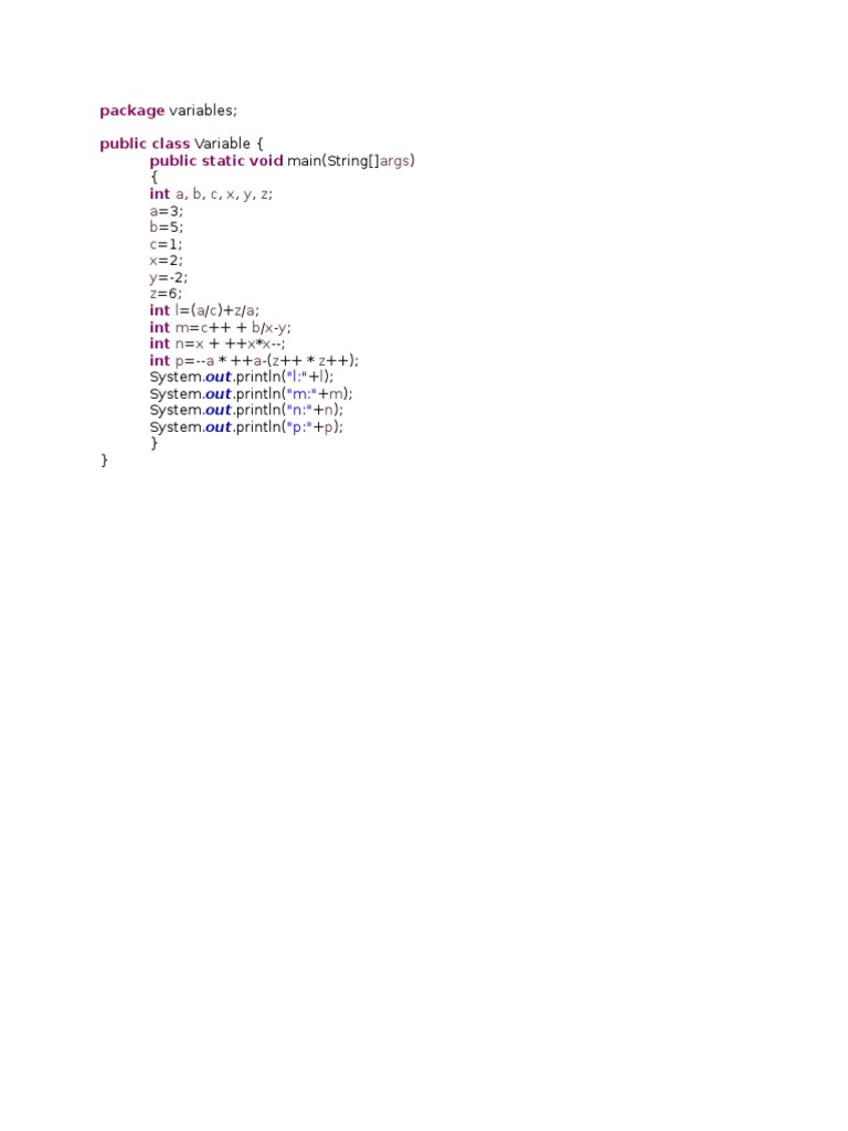 Java Variable Operations Example | PDF