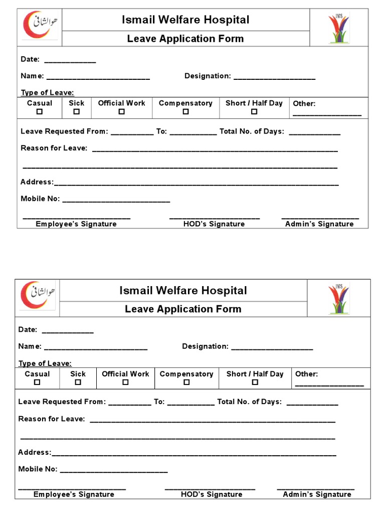 Hospital Leave Application Form | PDF | Finance & Money Management